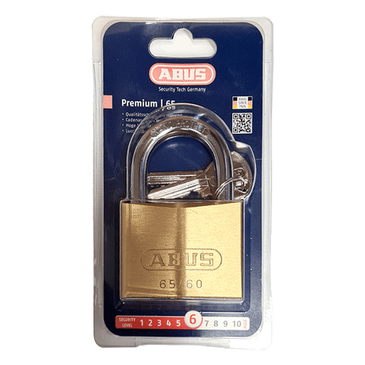 Product image for the ABUS 65/60mm Brass Padlock Carded, 09855