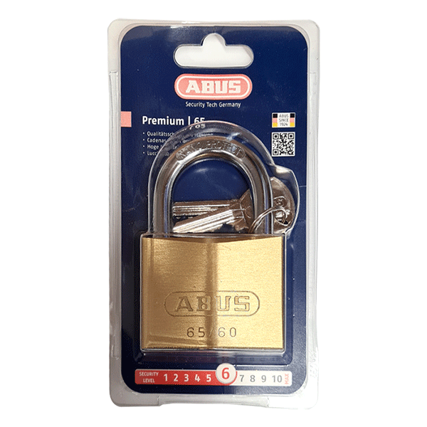 Product image for the ABUS 65/60mm Brass Padlock Carded, 09855