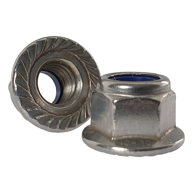 M3 Serrated Flange Nyloc Nut, A2 Stainless Steel, DIN 6926