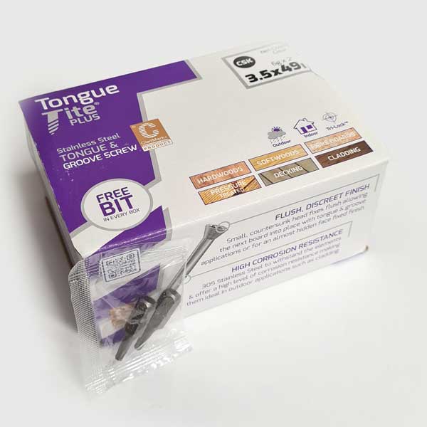 Tongue tite screws - Stainless steel Tongue-tite screws box. Part of a growing range of wood screws from Fusion Fixings