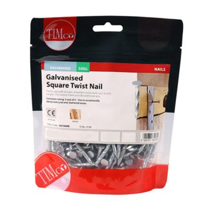 TIMco 3.75mm x 30mm Galvanised Twist Nails 500g