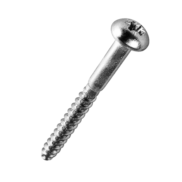 4mm (No.8) x 30mm Pozi Round Head Woodscrew A2 Stainless DIN 7996