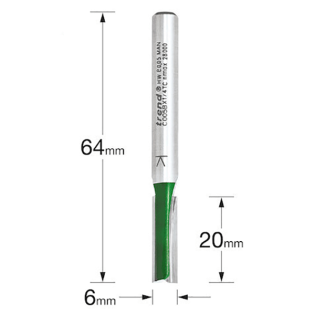 Size guide  for the Trend Two Flute Router Cutter, 6mm x 20mm, C005BX1/4TC