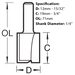 Trend Two Flute Cutter, 12mm x 19mm, C019AX1/4TC, dimension guide.