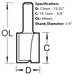 Dimension chart for the Trend Two Flute Router Cutter, C019X1/4TC.