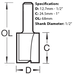 Size guide for the Trend Two Flute Router Cutter, 12.7mm x 25.4mm, C021X1/2TC