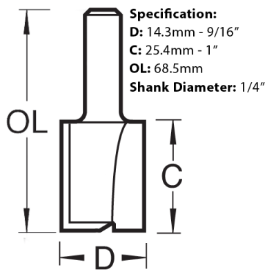 Two Flute Straight Cutter from Trend showing dimensions.