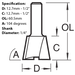 Trend Dovetail Router Cutter, 104 degrees x 12.7mm, C041AX1/4TC, size guide.
