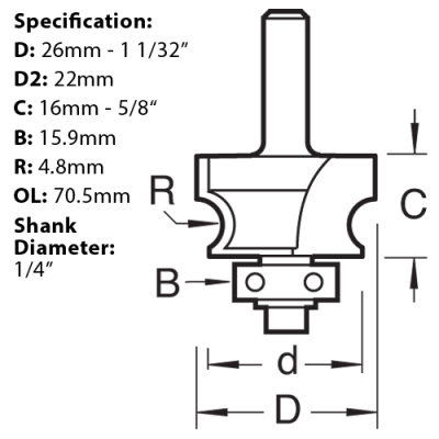 Dimensions for the Trend guided corner bead router cutter. Part of a growing range from Fusion Fixings