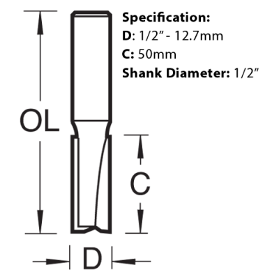 Dimensions for the 2.7mm diameter, two flute cutter from Trend.