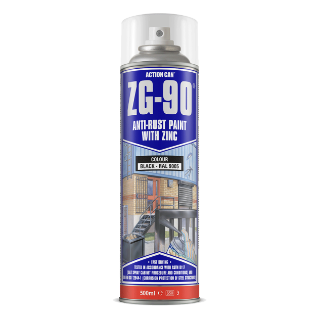 Satin Finish Black Spray Action Can ZG-90 1031949 Rapid Dry Galvanised 500ml