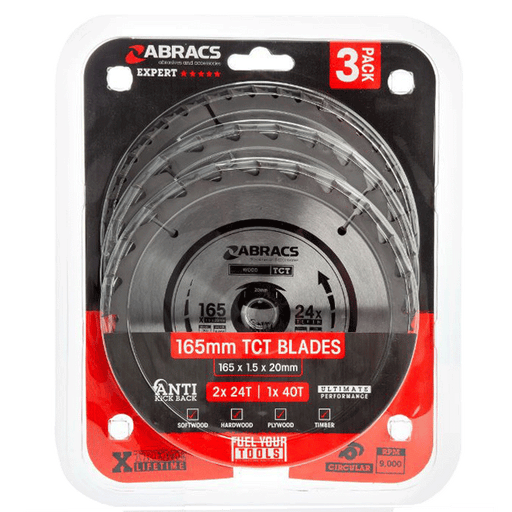 Abracs TCT1653 Circular Saw Blades 165mm x 20mm (Pack of 3)