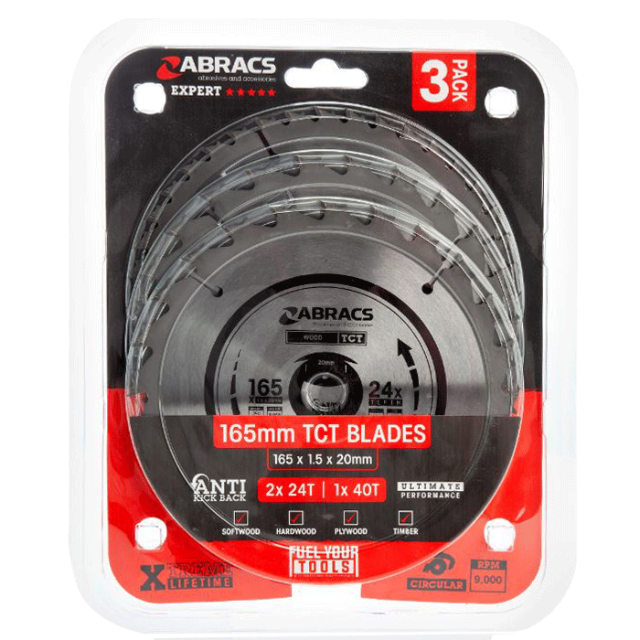 Abracs TCT1653 Circular Saw Blades 165mm x 20mm (Pack of 3)