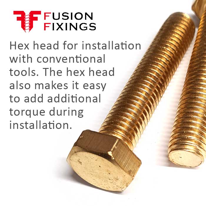 Information image highlighting the benefits of the hex head on the M6 x 25mm Brass Hex Set Screw (Fully Threaded Bolt) DIN 933