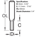 Dimension illustration for the 4mm x 11.1mm 2 flute router cutter from Trend.