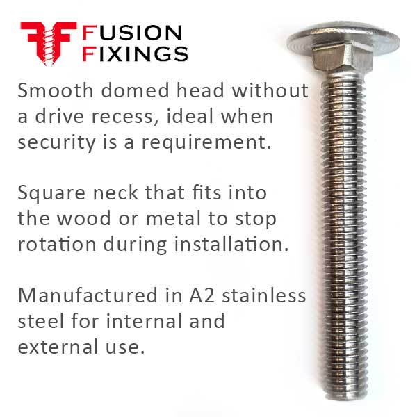 Information image for the M10 x 30mm Carriage bolt (Coach Bolt) A2 Stainless Steel DIN 603