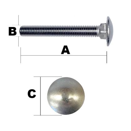 M12 x 160mm Coach Bolt A2 Stainless Steel DIN 603 (Cup Sq. Carriage)