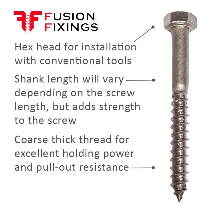 Information guide for M6 x 100mm Coach Screw A2 Stainless Steel DIN 571