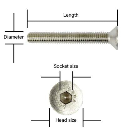 8-32 UNC x 1/4" Socket Countersunk Machine Screw A2 Stainless ANSI B18.3