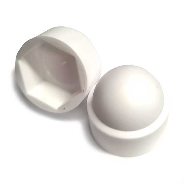 M12 (19mm) nut and hex bolt cover cap, domed white nylon