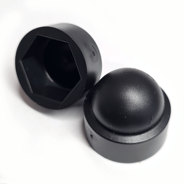 M10 (17mm) Hex Bolt & Nut Dome Cover Cap, Black Nylon. Part of a range of hex bolt cover caps