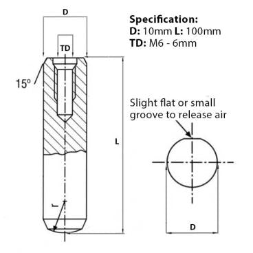 Screw guide for M6 (10mm) x 100mm, Extractable Dowel Pin, Hard & Ground, Self-Colour, DIN 7979D