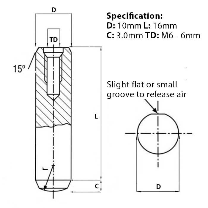 Screw guide for M6 (10mm) x 16mm, Extractable Dowel Pin, Hard & Ground, Self-Colour, DIN 7979D