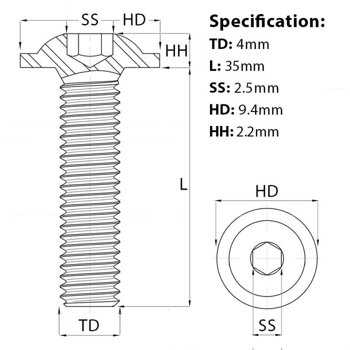 M4 x 35mm Flanged Socket Button Head Screw A2 Stainless ISO 7380-2 screw guide