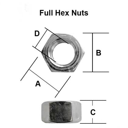 1" UNC Hexagon Full Nut A4 Stainless Steel, ASME B18.2.2