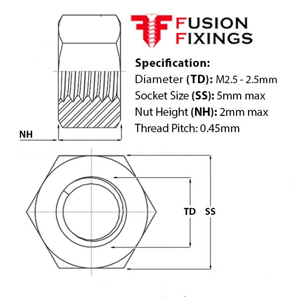 M2.5 Hex Full Nut, Grade 8 BZP Hexagon Nut DIN 934