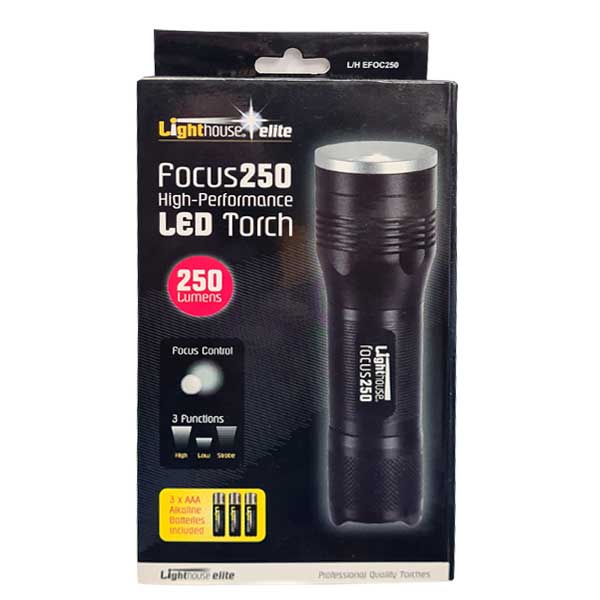 Led torch from Fusion Fiximgs - Lighthouse Elite Focus250 LED Torch 250 Lumens - 3xAAA (L/HEFOC250)- CLEARANCE