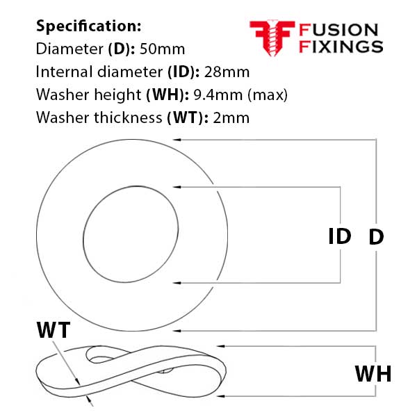 Size guide for the M27 Wave Washer, A1 Stainless Steel DIN 137b