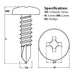 16mm pan head self drilling screw size diagram.