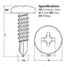 Size guide for the 13mm pan head self drilling screw with a 4.2mm thread diameter