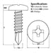 Size guide for the pan head self tapping screw from Fusion Fixings. 4.8mm thread diameter x 16mm