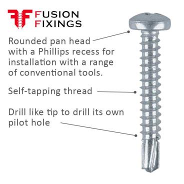 3.9mm (No.7) x 32mm, Pan Head Self Drilling Screw (TEK), BZP, DIN 7504 N H