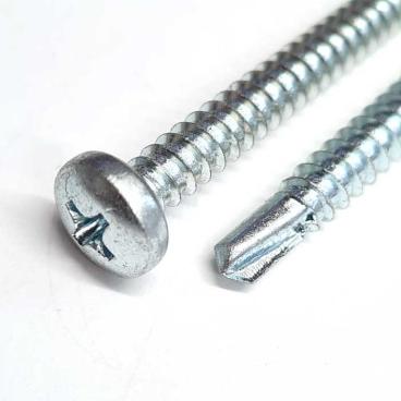 Close-up image for 4.2mm (No.8) x 13mm, pan head self drilling screw (TEK), BZP, DIN 7504 N H part of a growing range at Fusion Fixings