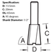 Size diagram for the Trend Stair Trenching Router Cutter, with a 95 Degrees x 13.5mm x 20mm cutter head, C240X1/2TC