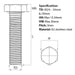 Size guide for the M24 x 50mm Hex Set Screw (Fully Threaded Bolt) A2 Stainless Steel DIN 933