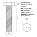 Screw guide for M2.5 x 16mm Hex Set Screw (Fully Threaded Bolt) A2 Stainless Steel DIN 933 