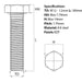 M12 x 180mm Hex Set Screw (Fully Threaded Bolt) 8.8 high tensile steel, BZP, DIN 933 screw guide