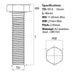 Size guide for M18 x 40mm Hex Set Screw (Fully Threaded Bolt) A2 Stainless Steel DIN 933 