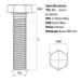 Size guide for the M5 x 20mm Brass Hex Set Screw (Fully Threaded Bolt) DIN 933