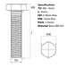 Size guide for the M8 x 16mm Brass Hex Set Screw (Fully Threaded Bolt) DIN 933