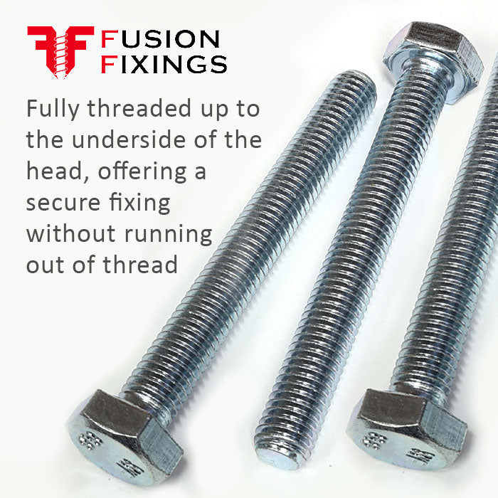 Information diagram showing the fully threaded shank associated with the M16 x 150mm Hex Set Screw (Fully Threaded Bolt) 8.8 high tensile steel, BZP, DIN 933