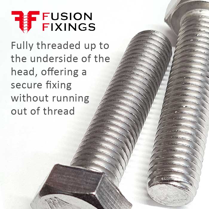 M10 x 65m Hex Set Screw (Fully Threaded Bolt) A2 Stainless Steel DIN 933