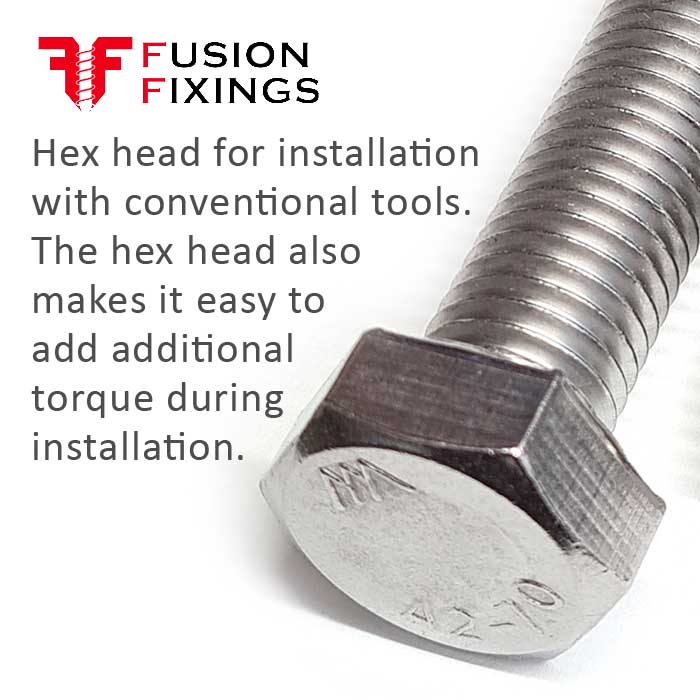 M10 x 65m Hex Set Screw (Fully Threaded Bolt) A2 Stainless Steel DIN 933