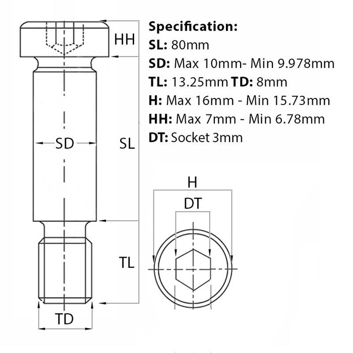 M8 (10mm) x 90mm, Socket Shoulder Screws, Self-Colour, Grade 12.9, ISO 7379