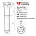 Size guide for the M33 x 70mm Socket Cap Head Screw, Self Colour, DIN 912