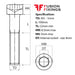 Size guide for the M5 x 100mm Socket Cap Head Screw, Self Colour, DIN 912